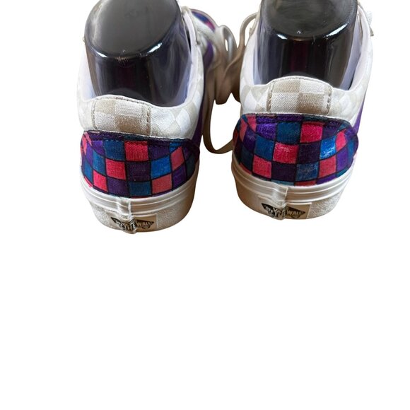 Vans Off the Wall Size 7 Checkered Design Canvas Shoes Pink Blue Purple Tennis - Picture 11 of 14